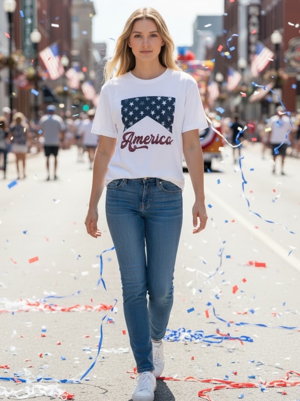 Comfort Colors America USA Navy White Red Stars Graphic 100% Cotton Tee T-Shirt
